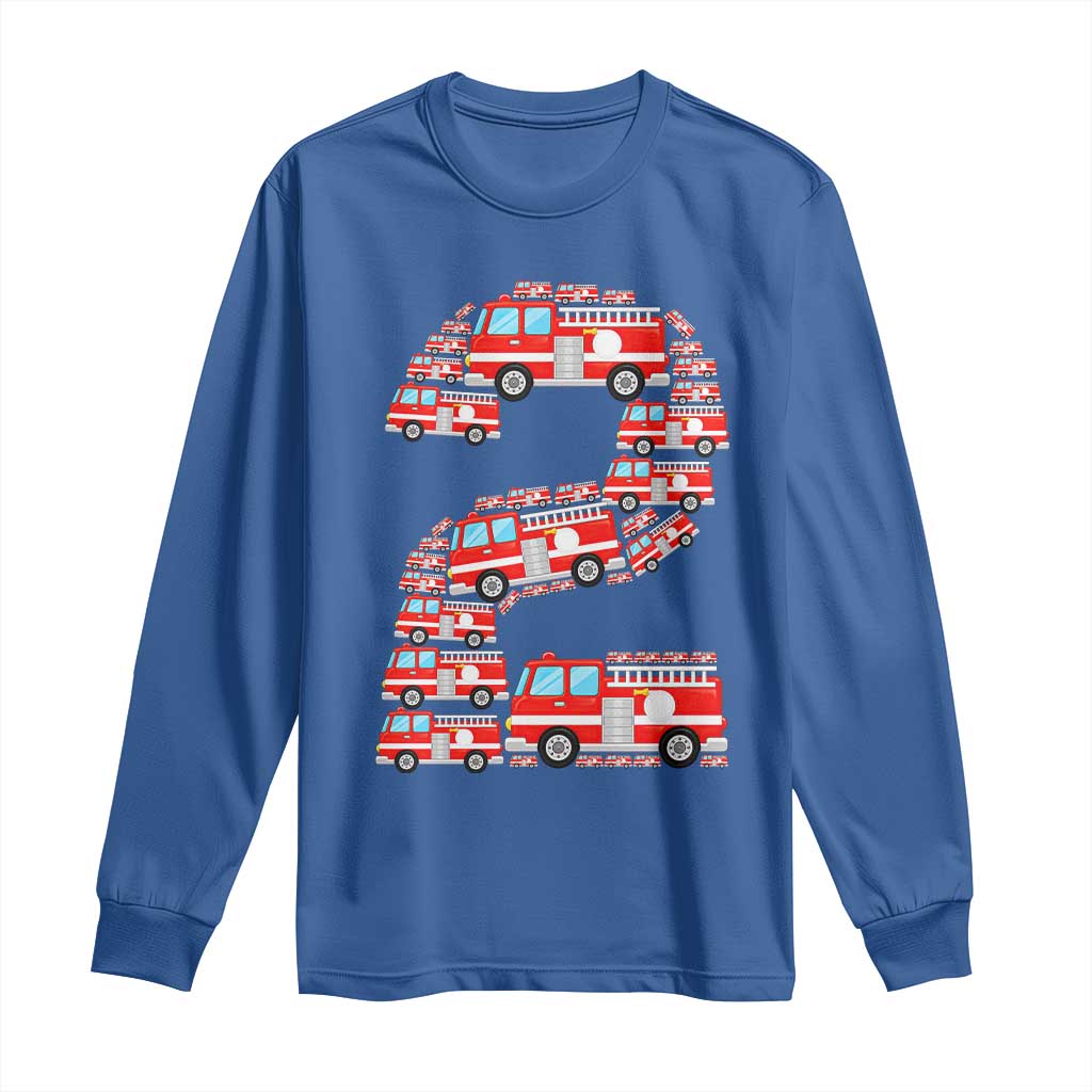 Fire Truck 2nd Birthday Long Sleeve Shirt Firefighter Gift For Two Year Old Kid