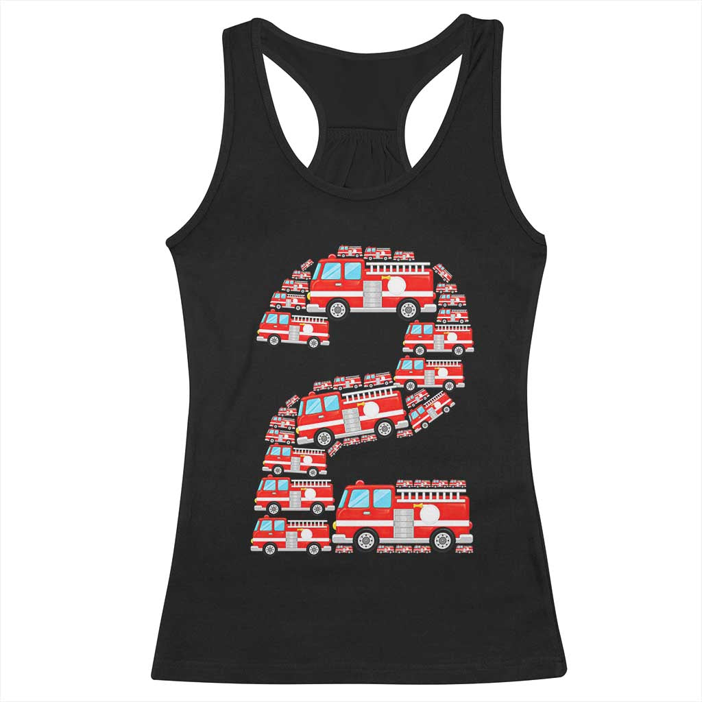 Fire Truck 2nd Birthday Racerback Tank Top Firefighter Gift For Two Year Old Kid