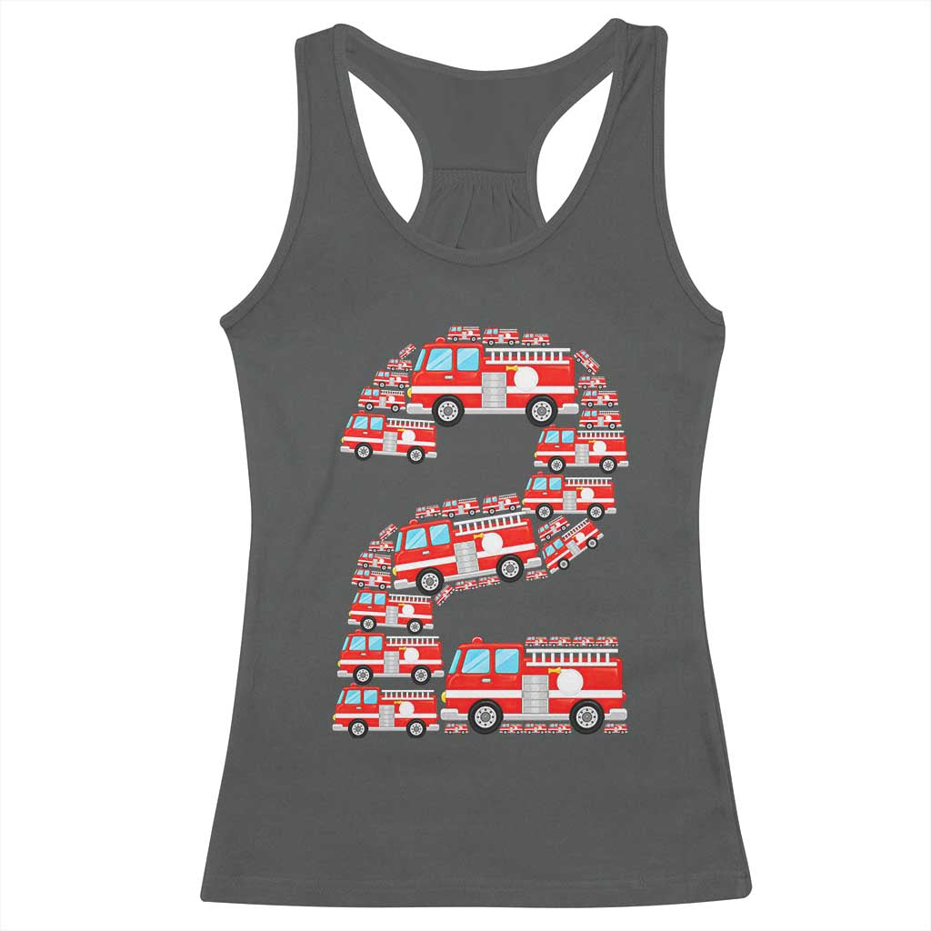 Fire Truck 2nd Birthday Racerback Tank Top Firefighter Gift For Two Year Old Kid