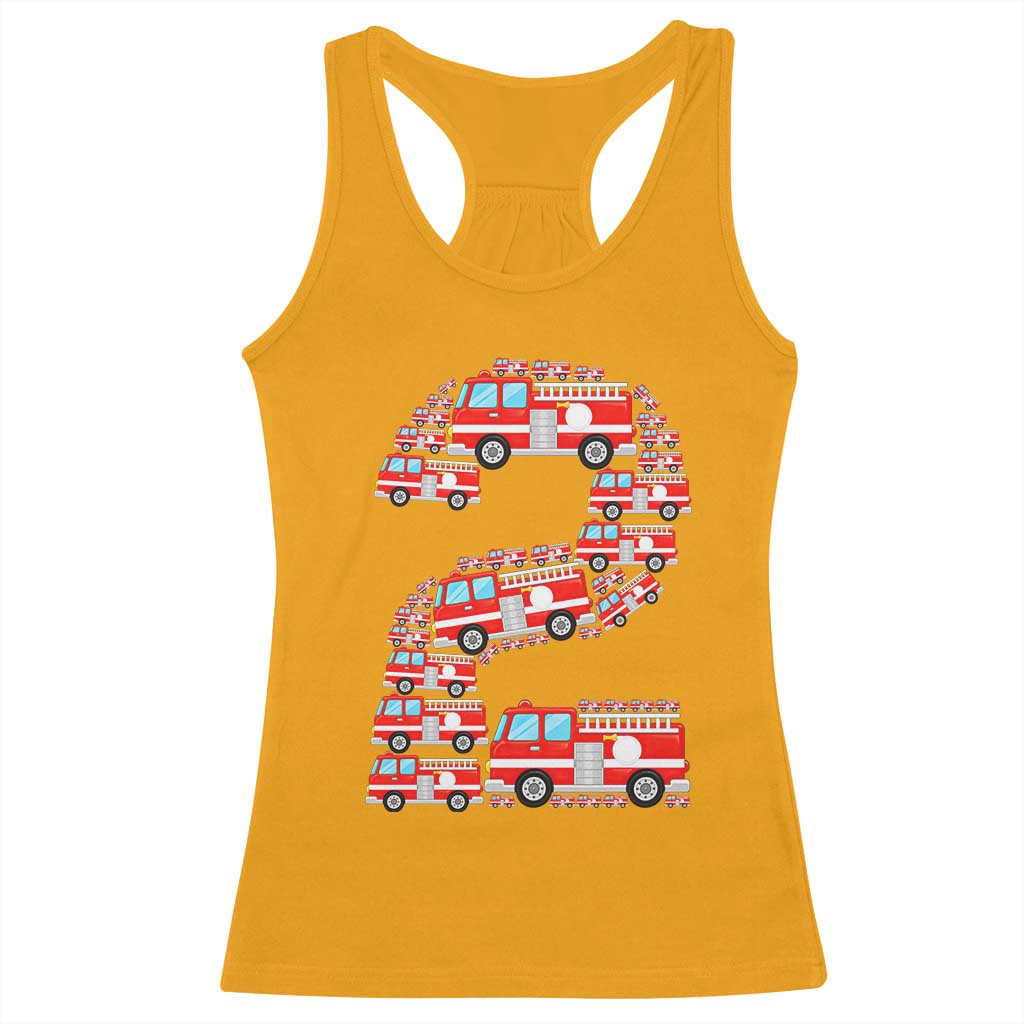 Fire Truck 2nd Birthday Racerback Tank Top Firefighter Gift For Two Year Old Kid