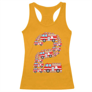 Fire Truck 2nd Birthday Racerback Tank Top Firefighter Gift For Two Year Old Kid