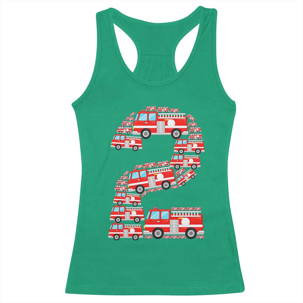 Fire Truck 2nd Birthday Racerback Tank Top Firefighter Gift For Two Year Old Kid