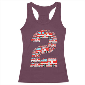 Fire Truck 2nd Birthday Racerback Tank Top Firefighter Gift For Two Year Old Kid