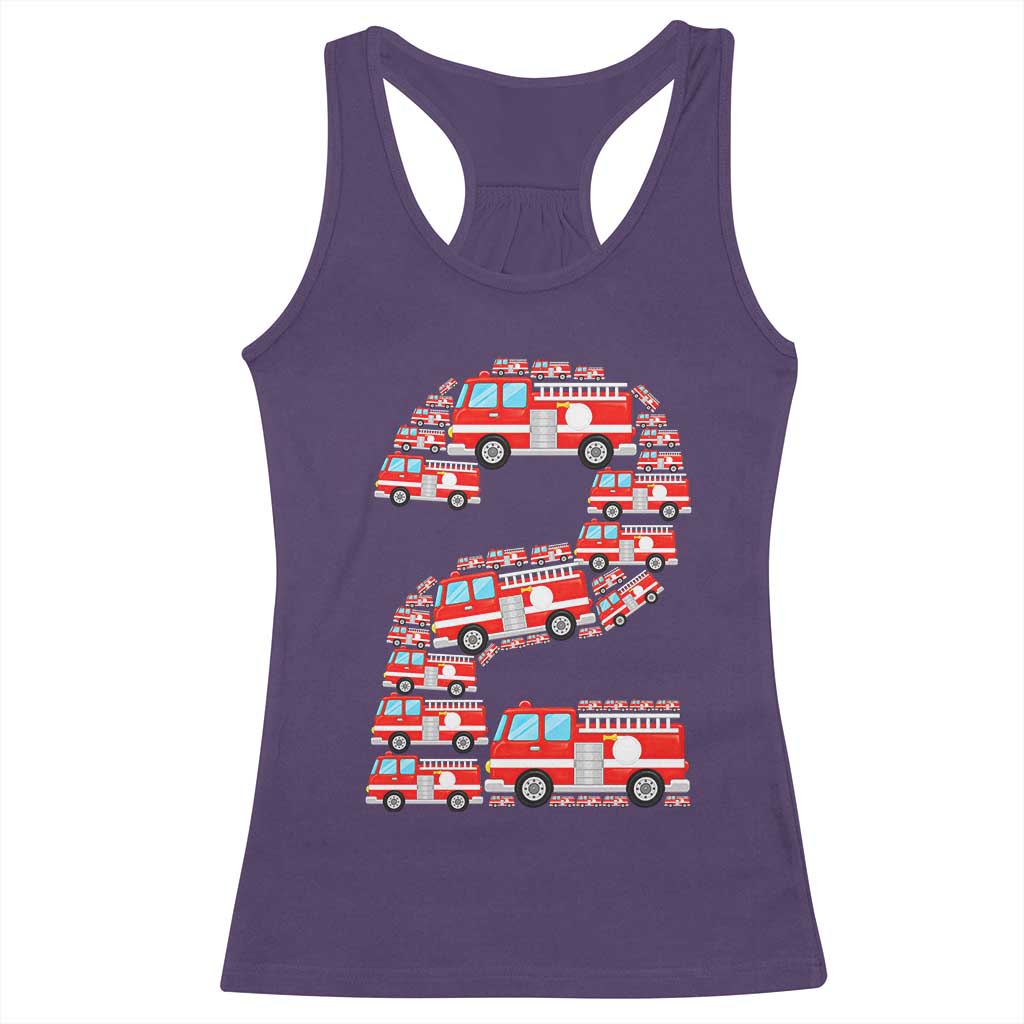 Fire Truck 2nd Birthday Racerback Tank Top Firefighter Gift For Two Year Old Kid