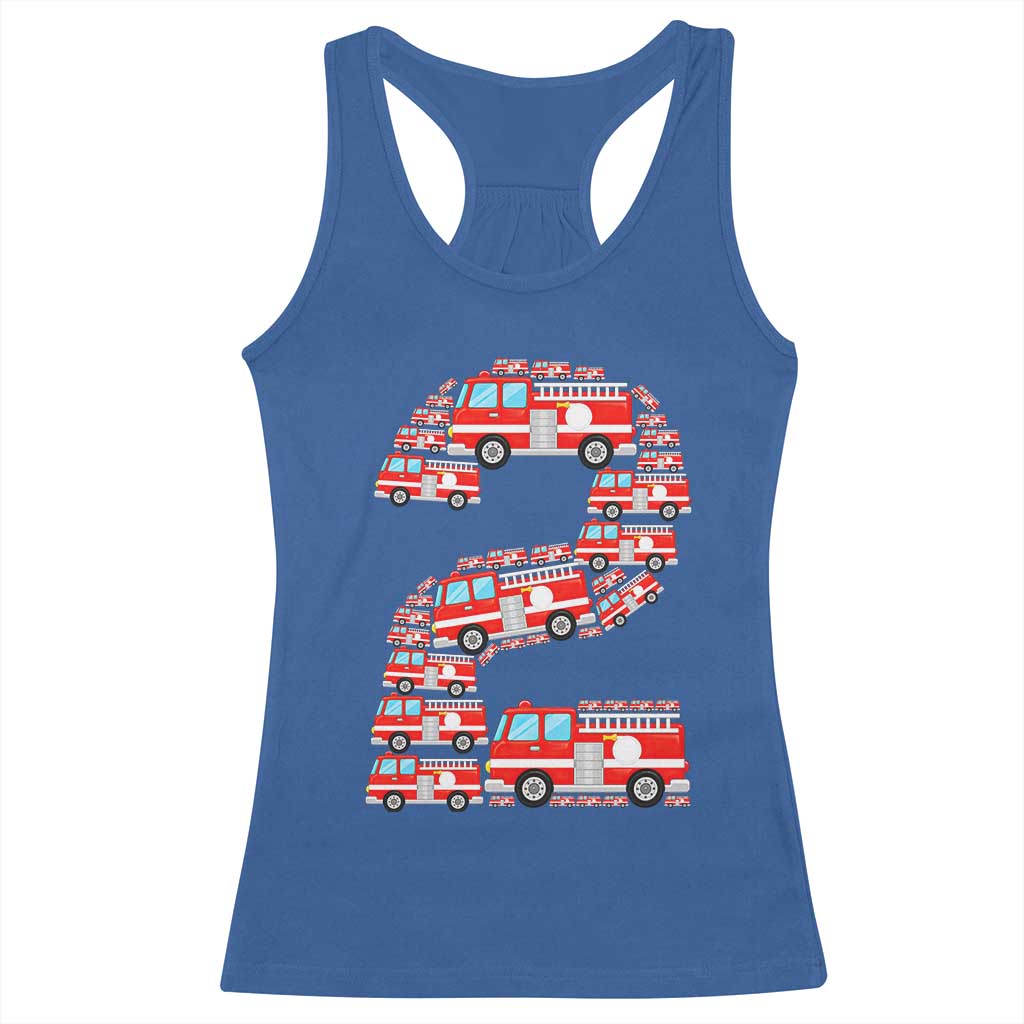 Fire Truck 2nd Birthday Racerback Tank Top Firefighter Gift For Two Year Old Kid