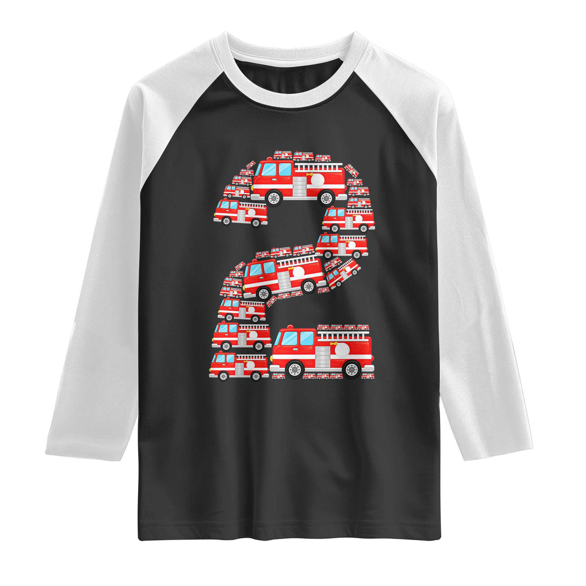 Fire Truck 2nd Birthday Raglan Shirt Firefighter Gift For Two Year Old Kid