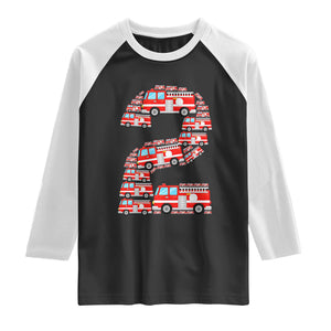 Fire Truck 2nd Birthday Raglan Shirt Firefighter Gift For Two Year Old Kid