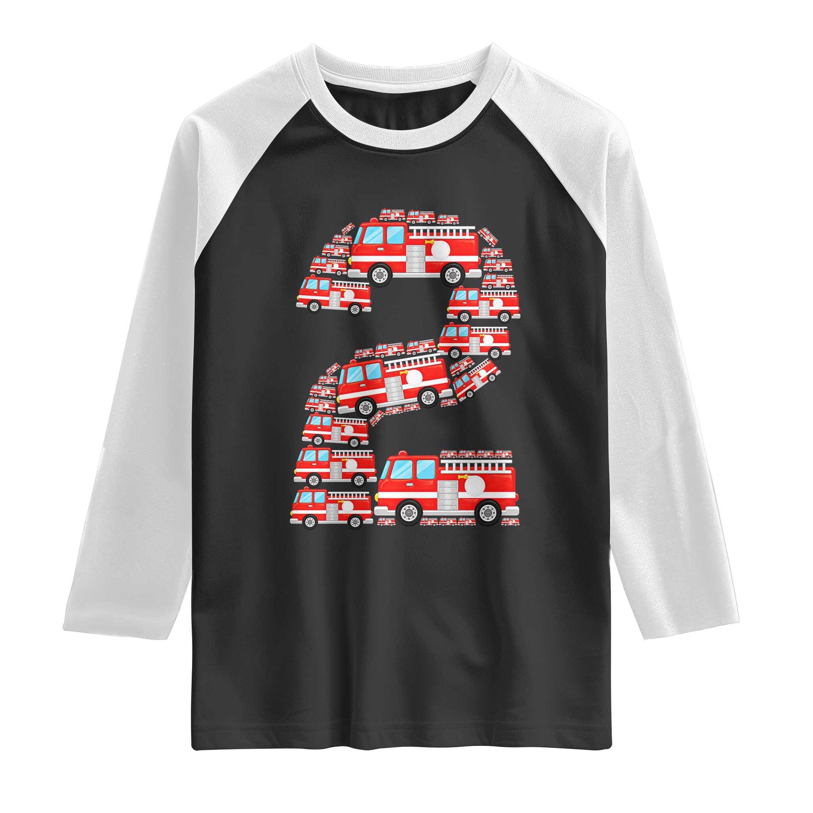 Fire Truck 2nd Birthday Raglan Shirt Firefighter Gift For Two Year Old Kid