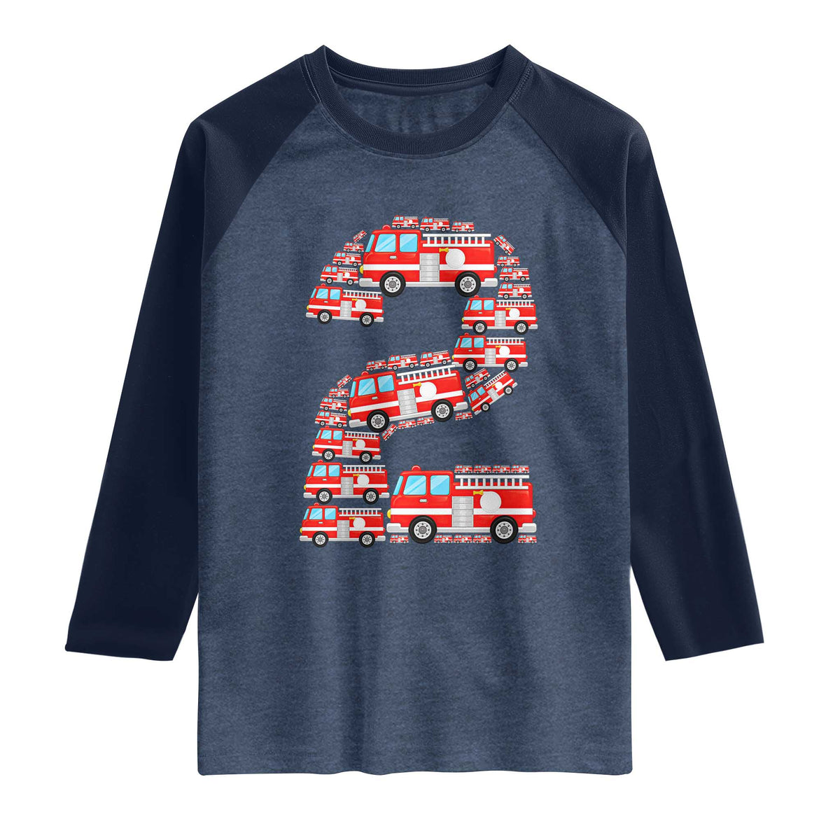 Fire Truck 2nd Birthday Raglan Shirt Firefighter Gift For Two Year Old Kid