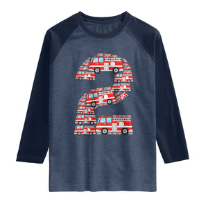 Fire Truck 2nd Birthday Raglan Shirt Firefighter Gift For Two Year Old Kid