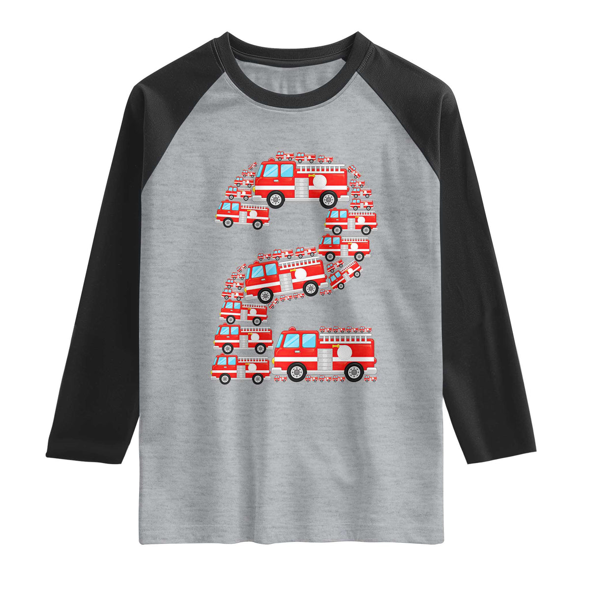 Fire Truck 2nd Birthday Raglan Shirt Firefighter Gift For Two Year Old Kid