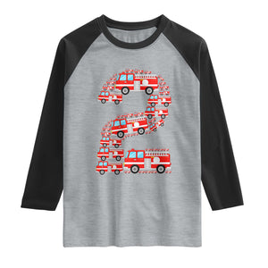 Fire Truck 2nd Birthday Raglan Shirt Firefighter Gift For Two Year Old Kid