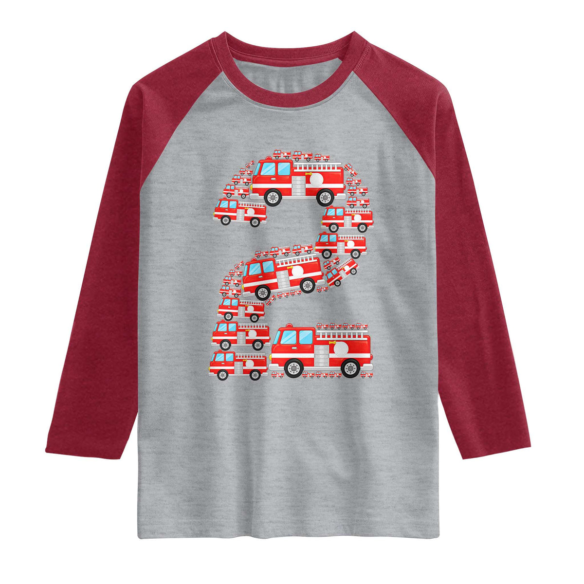 Fire Truck 2nd Birthday Raglan Shirt Firefighter Gift For Two Year Old Kid