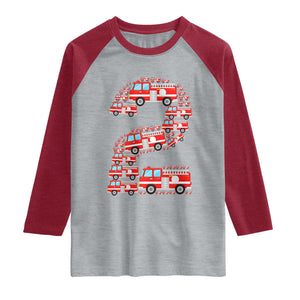 Fire Truck 2nd Birthday Raglan Shirt Firefighter Gift For Two Year Old Kid