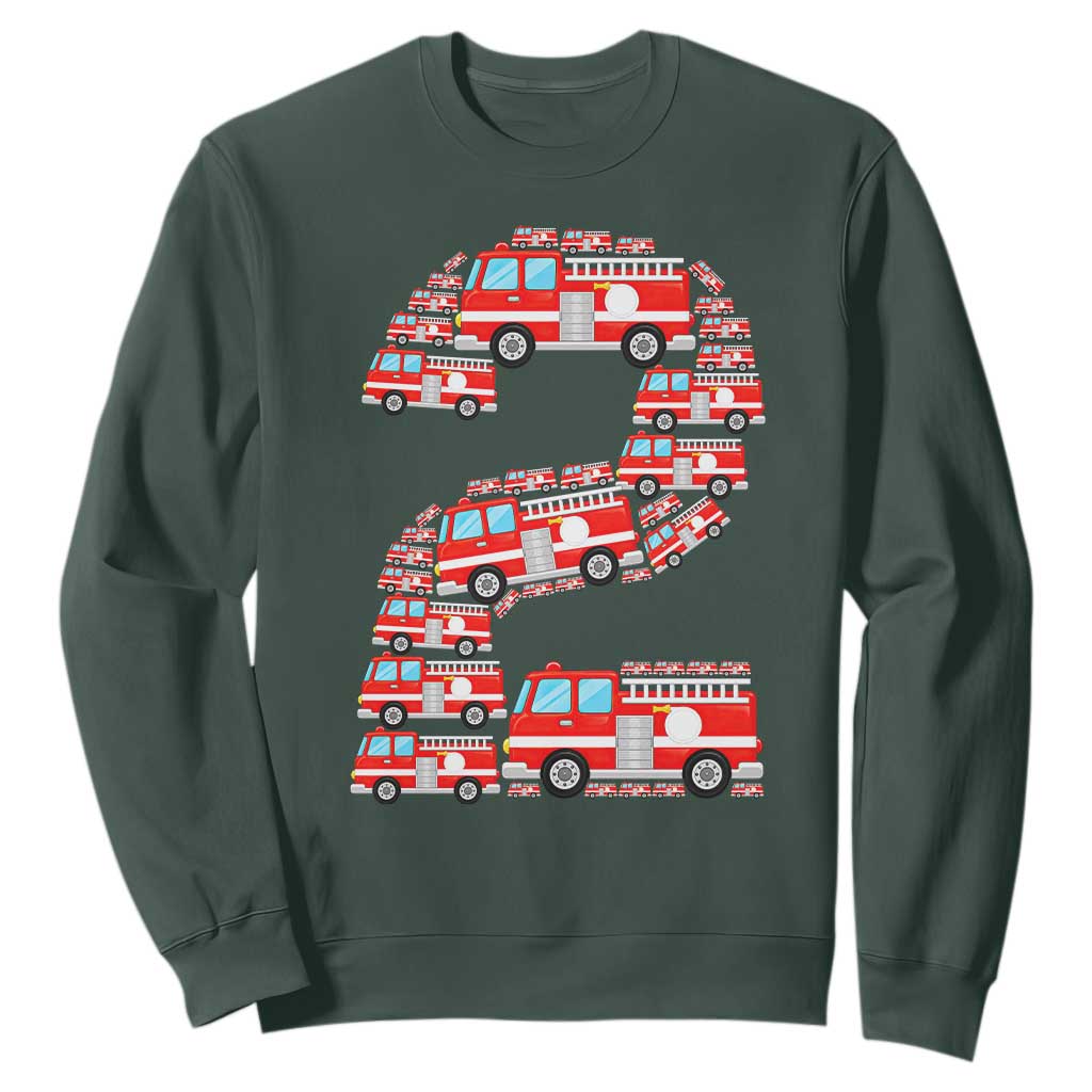 Fire Truck 2nd Birthday Sweatshirt Firefighter Gift For Two Year Old Kid