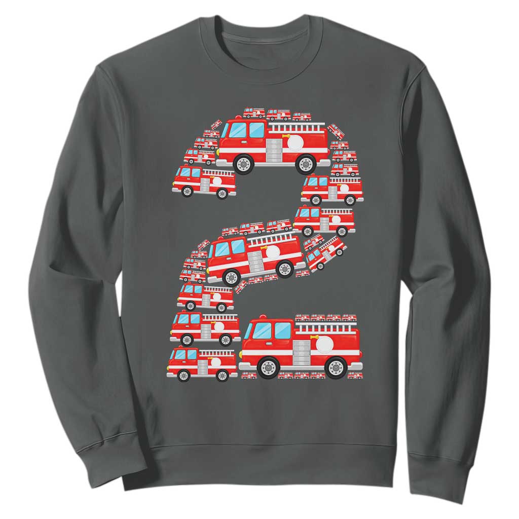 Fire Truck 2nd Birthday Sweatshirt Firefighter Gift For Two Year Old Kid