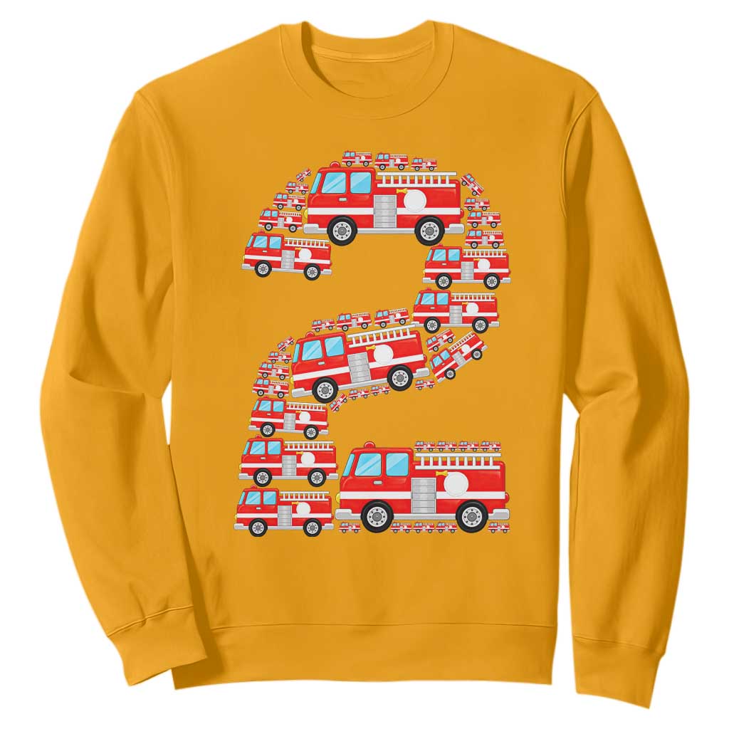 Fire Truck 2nd Birthday Sweatshirt Firefighter Gift For Two Year Old Kid