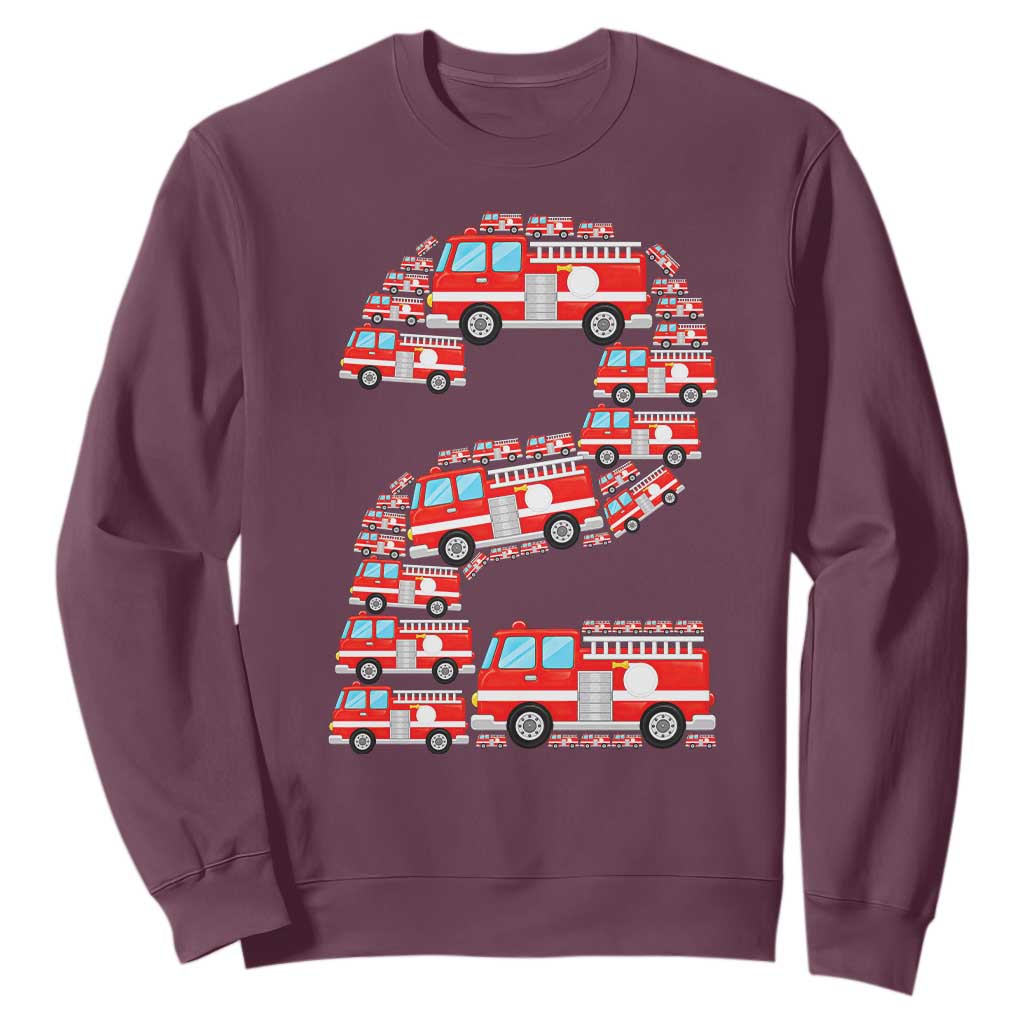 Fire Truck 2nd Birthday Sweatshirt Firefighter Gift For Two Year Old Kid