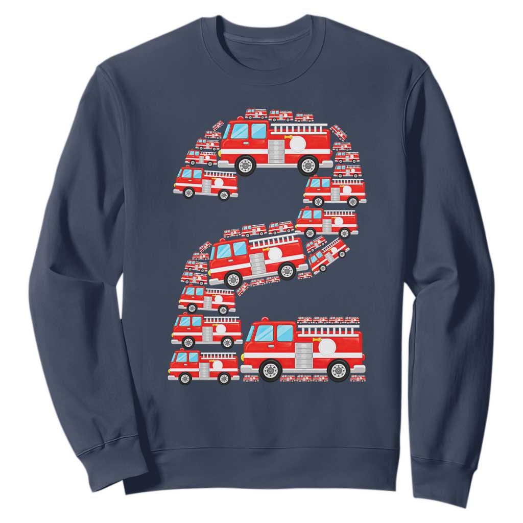 Fire Truck 2nd Birthday Sweatshirt Firefighter Gift For Two Year Old Kid