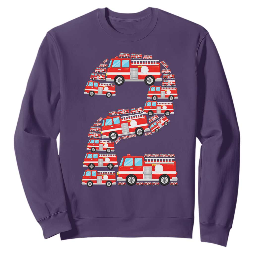 Fire Truck 2nd Birthday Sweatshirt Firefighter Gift For Two Year Old Kid