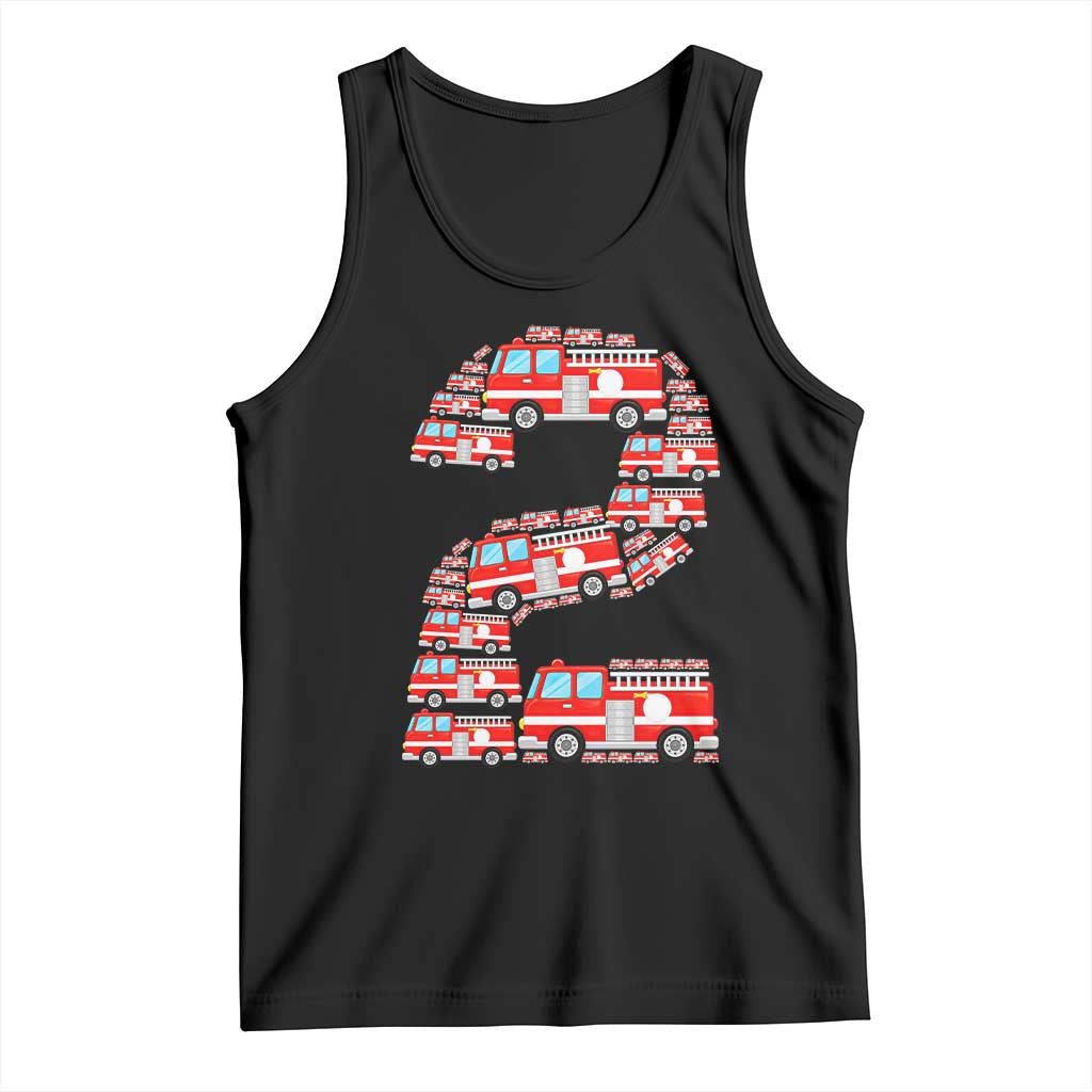 Fire Truck 2nd Birthday Tank Top Firefighter Gift For Two Year Old Kid