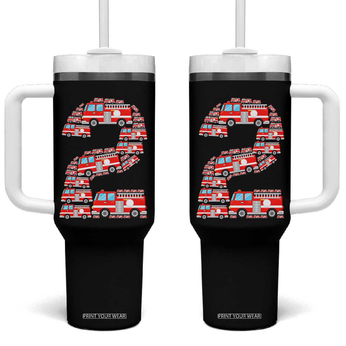 Fire Truck 2nd Birthday Tumbler With Handle Firefighter Gift For Two Year Old Kid