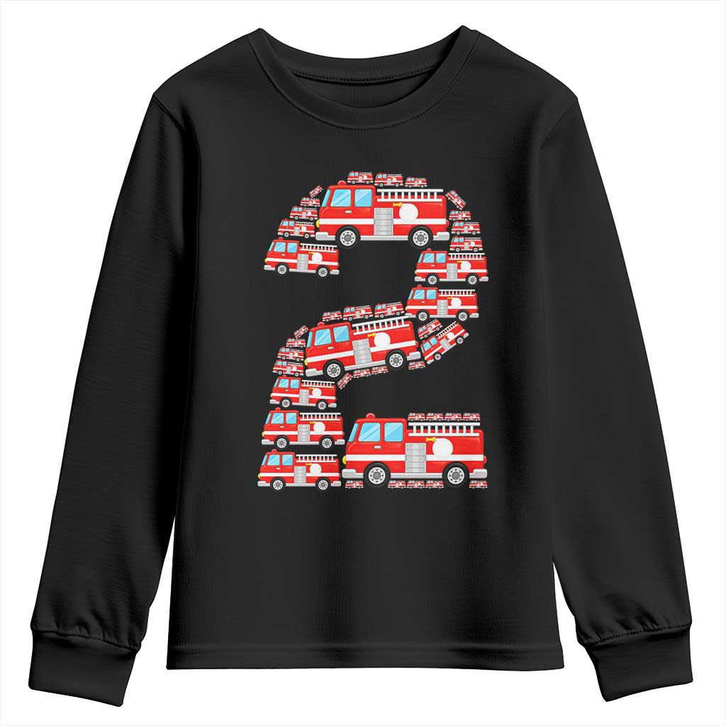 Fire Truck 2nd Birthday Youth Sweatshirt Firefighter Gift For Two Year Old Kid