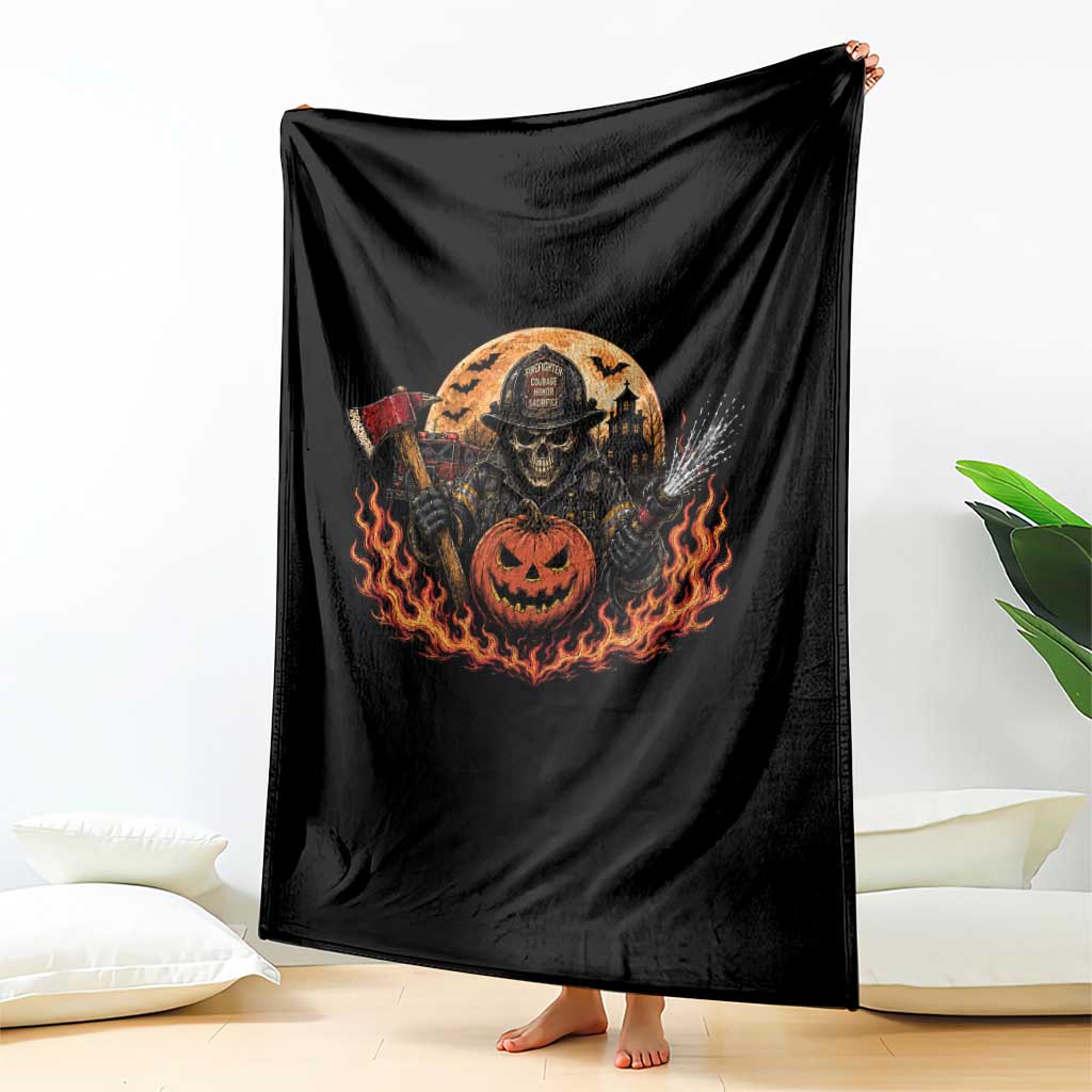 Skeleton Firefighter Pumpkin Halloween Throw Blanket Courage Honor Sacrifice Spooky Gift
