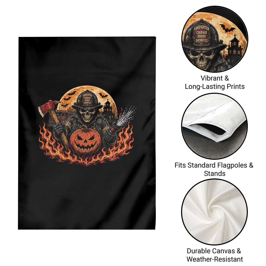 Skeleton Firefighter Pumpkin Halloween Garden Flag Courage Honor Sacrifice Spooky Gift