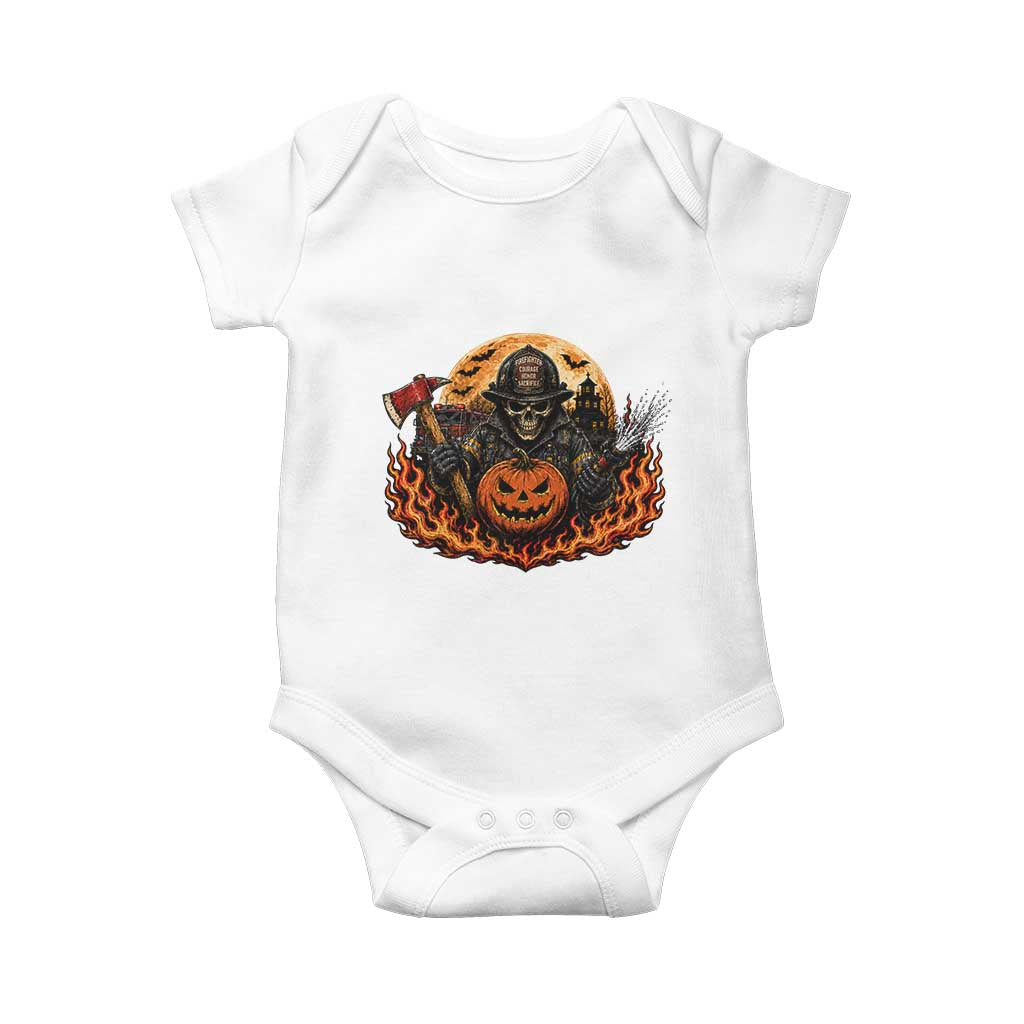 Skeleton Firefighter Pumpkin Halloween Baby Onesie Courage Honor Sacrifice Spooky Gift