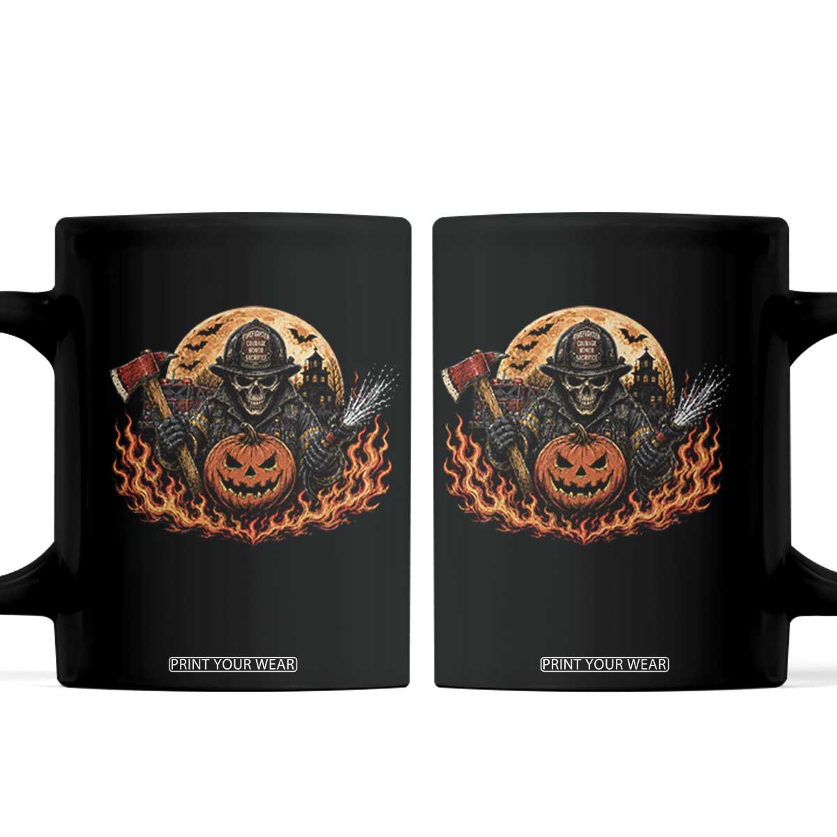 Skeleton Firefighter Pumpkin Halloween Coffee Mug Courage Honor Sacrifice Spooky Gift