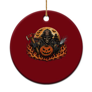 Skeleton Firefighter Pumpkin Halloween Ceramic Ornament Courage Honor Sacrifice Spooky Gift
