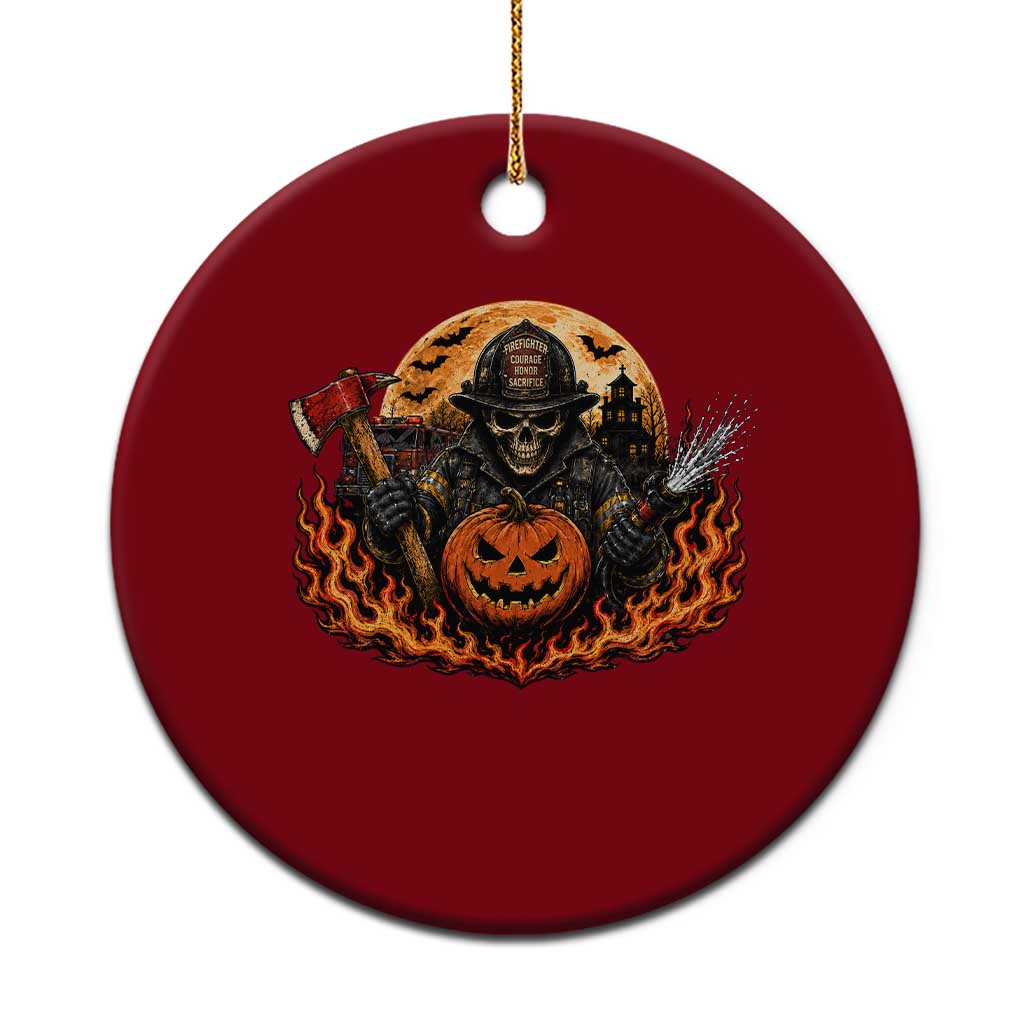 Skeleton Firefighter Pumpkin Halloween Ceramic Ornament Courage Honor Sacrifice Spooky Gift
