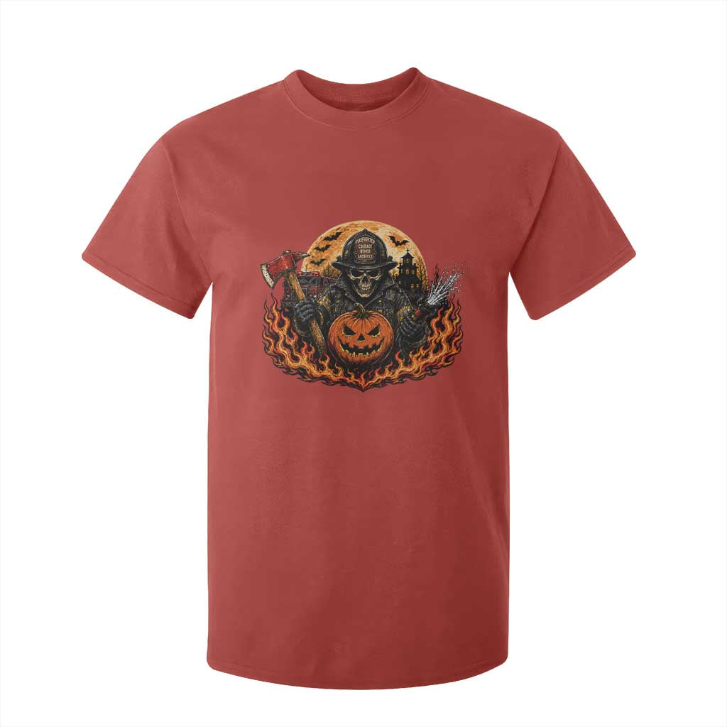 Skeleton Firefighter Pumpkin Halloween T Shirt For Kid Courage Honor Sacrifice Spooky Gift