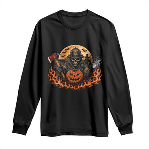 Skeleton Firefighter Pumpkin Halloween Long Sleeve Shirt Courage Honor Sacrifice Spooky Gift
