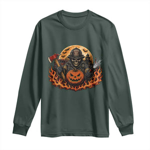 Skeleton Firefighter Pumpkin Halloween Long Sleeve Shirt Courage Honor Sacrifice Spooky Gift