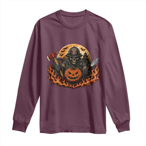Skeleton Firefighter Pumpkin Halloween Long Sleeve Shirt Courage Honor Sacrifice Spooky Gift