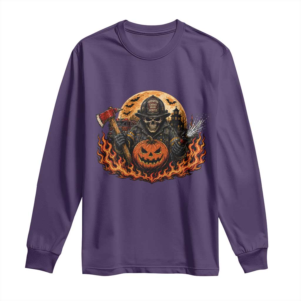 Skeleton Firefighter Pumpkin Halloween Long Sleeve Shirt Courage Honor Sacrifice Spooky Gift