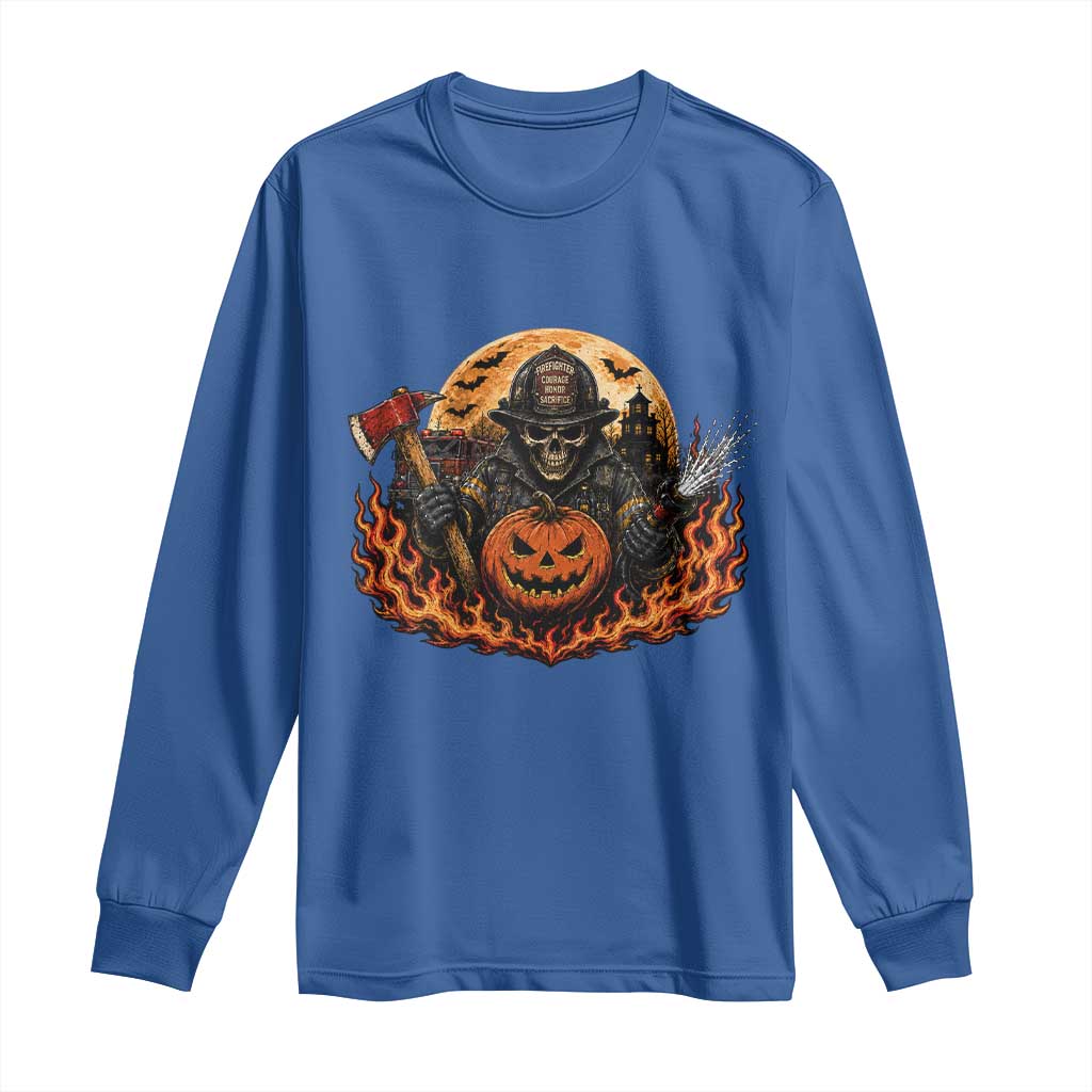Skeleton Firefighter Pumpkin Halloween Long Sleeve Shirt Courage Honor Sacrifice Spooky Gift