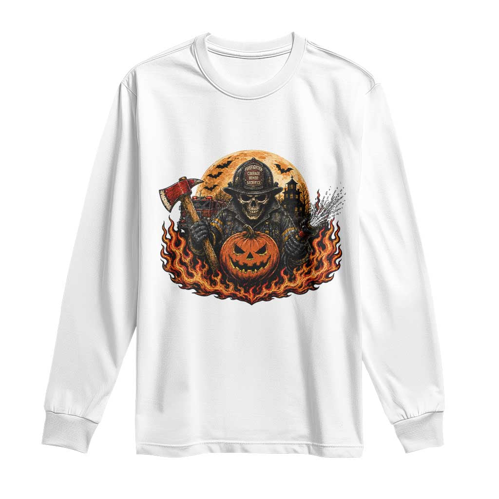 Skeleton Firefighter Pumpkin Halloween Long Sleeve Shirt Courage Honor Sacrifice Spooky Gift