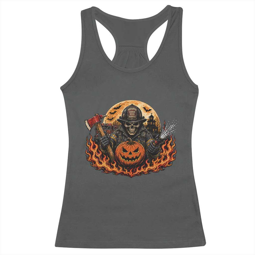 Skeleton Firefighter Pumpkin Halloween Racerback Tank Top Courage Honor Sacrifice Spooky Gift