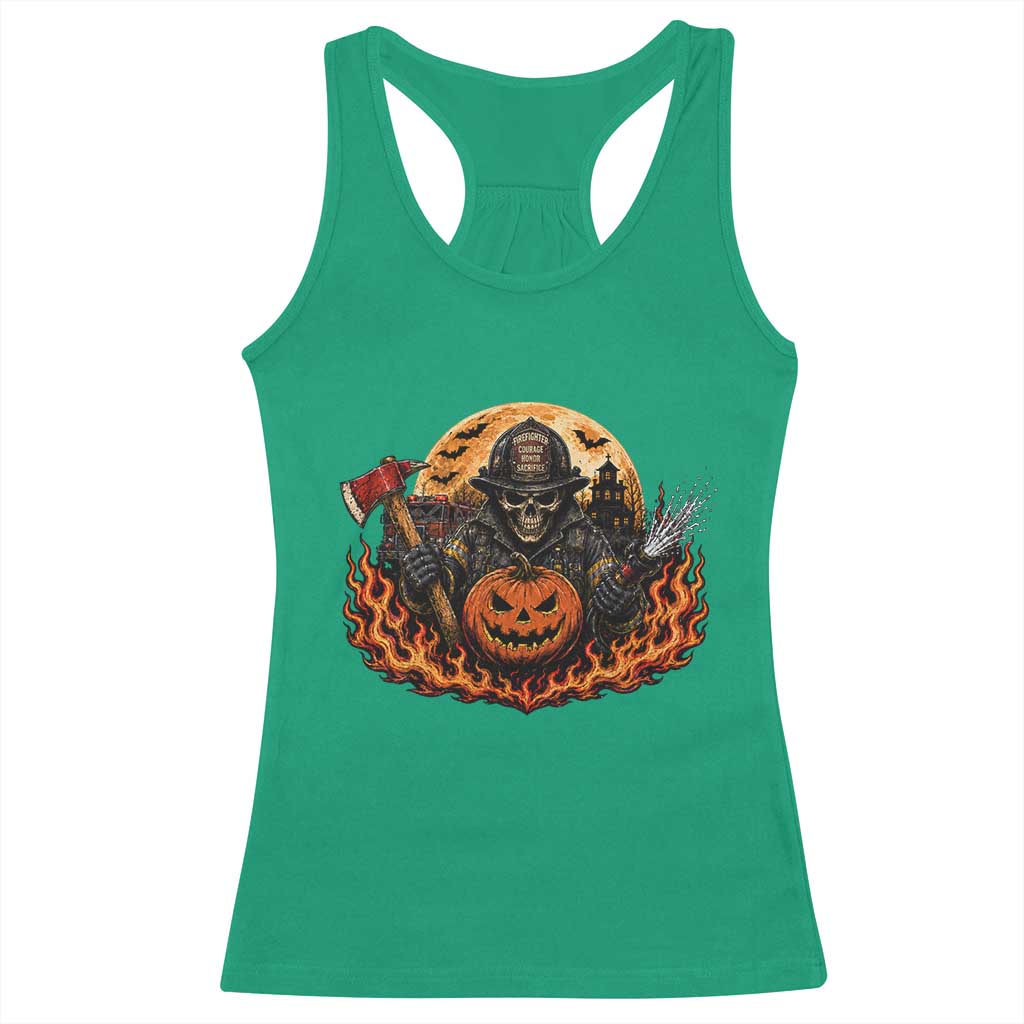 Skeleton Firefighter Pumpkin Halloween Racerback Tank Top Courage Honor Sacrifice Spooky Gift