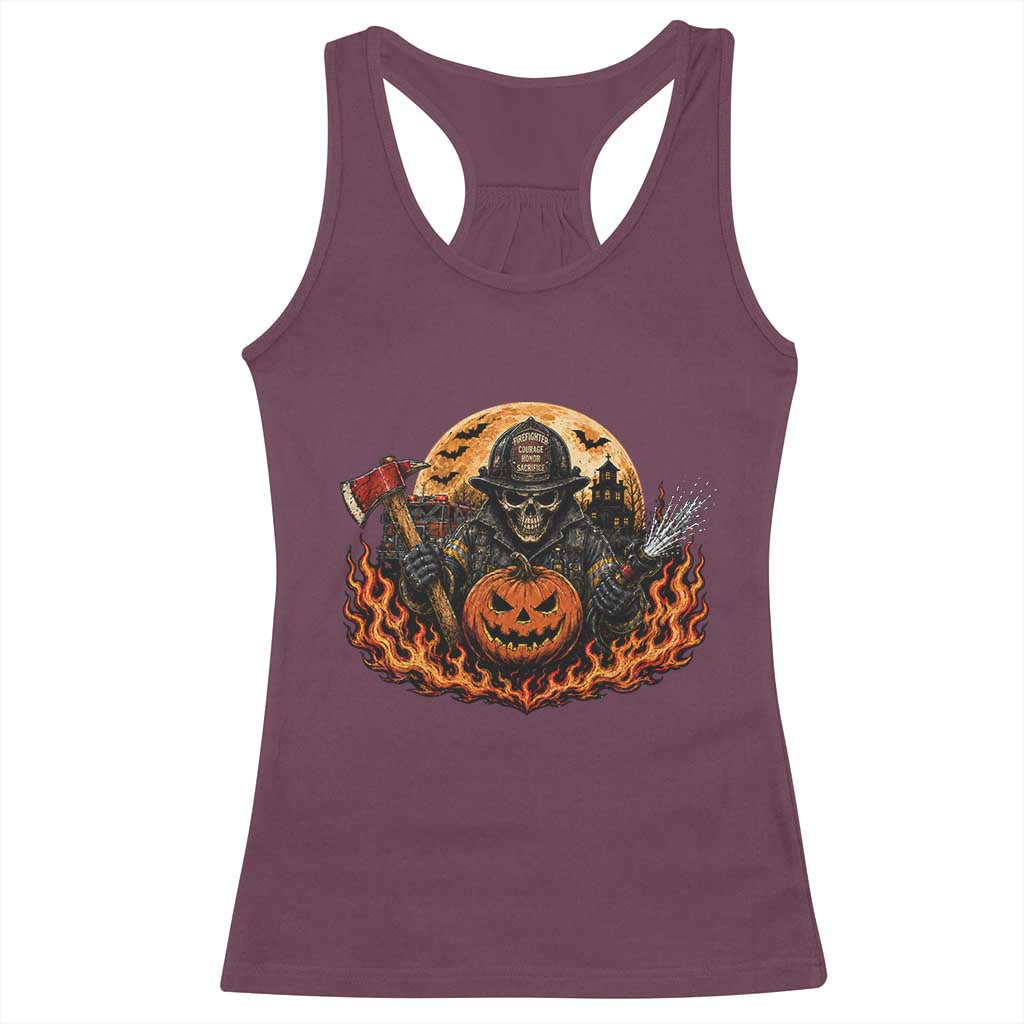 Skeleton Firefighter Pumpkin Halloween Racerback Tank Top Courage Honor Sacrifice Spooky Gift