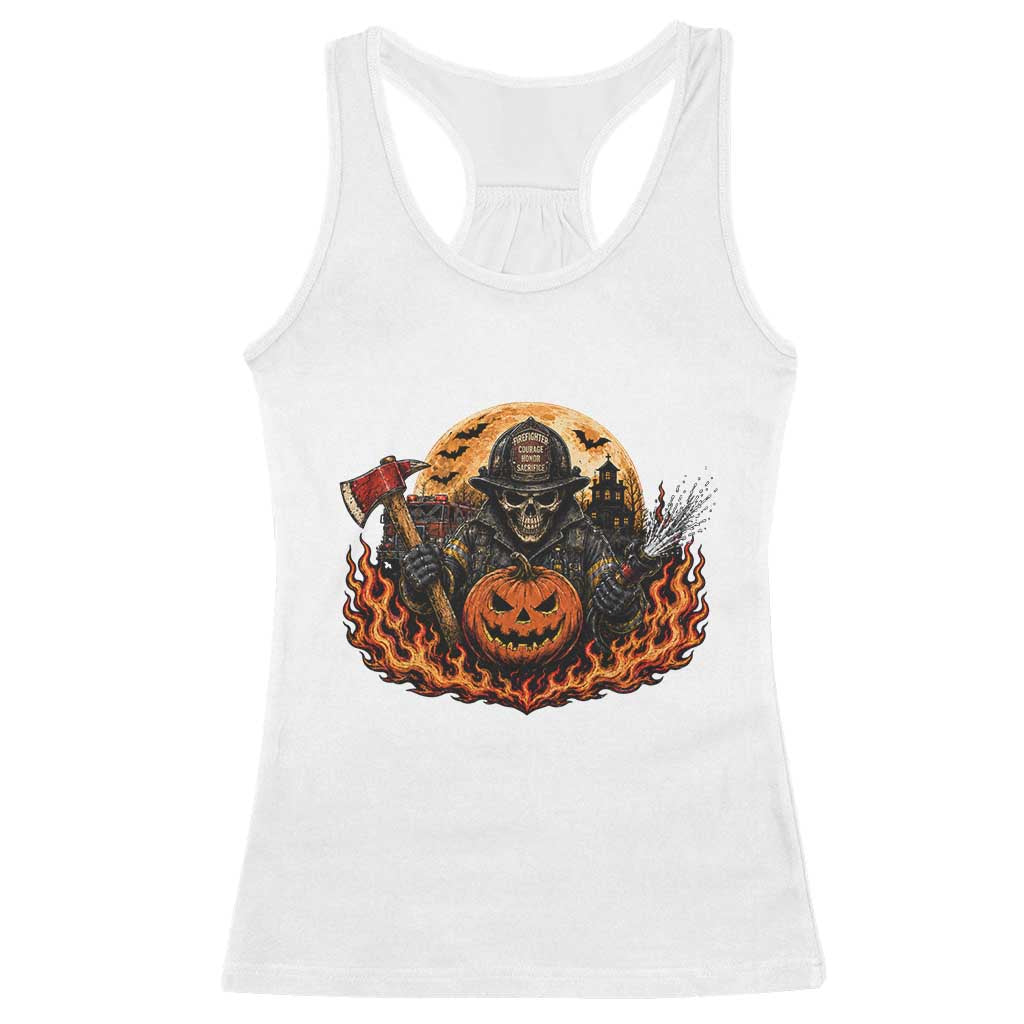 Skeleton Firefighter Pumpkin Halloween Racerback Tank Top Courage Honor Sacrifice Spooky Gift