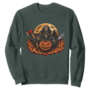 Skeleton Firefighter Pumpkin Halloween Sweatshirt Courage Honor Sacrifice Spooky Gift