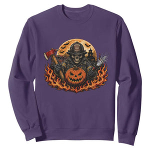 Skeleton Firefighter Pumpkin Halloween Sweatshirt Courage Honor Sacrifice Spooky Gift