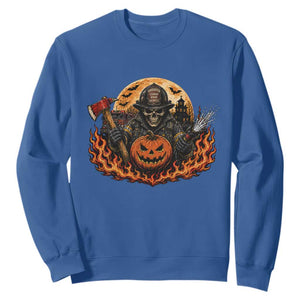 Skeleton Firefighter Pumpkin Halloween Sweatshirt Courage Honor Sacrifice Spooky Gift