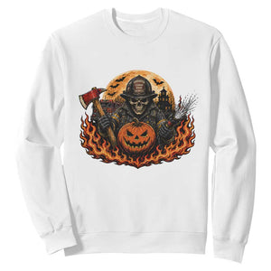 Skeleton Firefighter Pumpkin Halloween Sweatshirt Courage Honor Sacrifice Spooky Gift