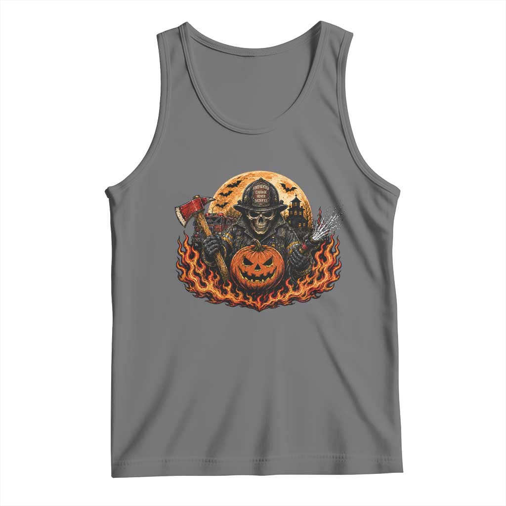 Skeleton Firefighter Pumpkin Halloween Tank Top Courage Honor Sacrifice Spooky Gift