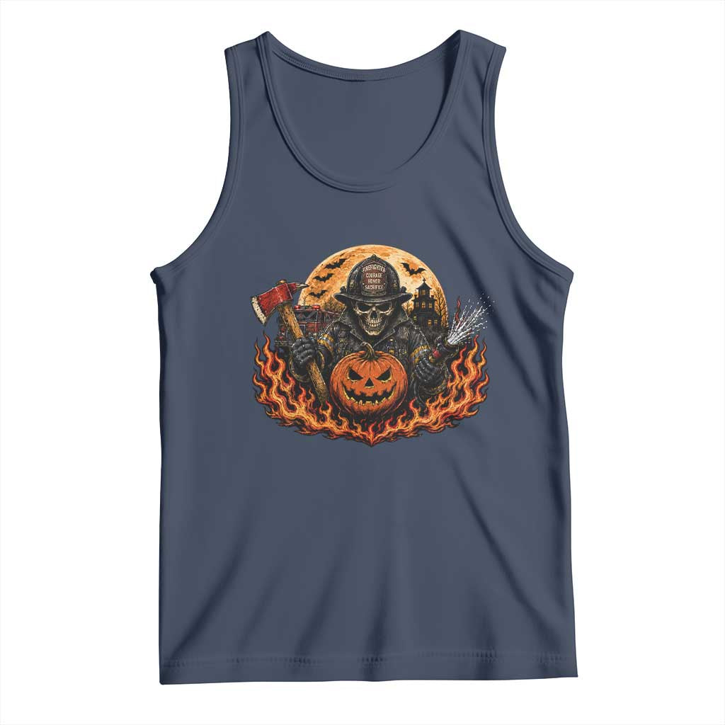 Skeleton Firefighter Pumpkin Halloween Tank Top Courage Honor Sacrifice Spooky Gift